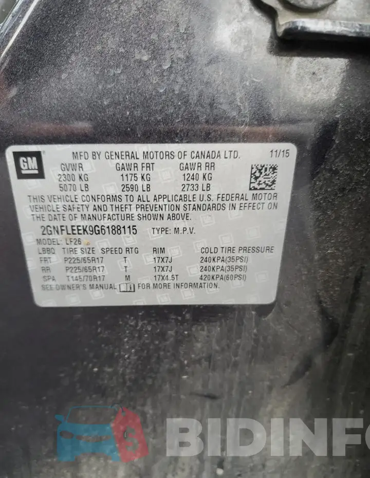 2GNFLEEK9G6188115 Photo# 13