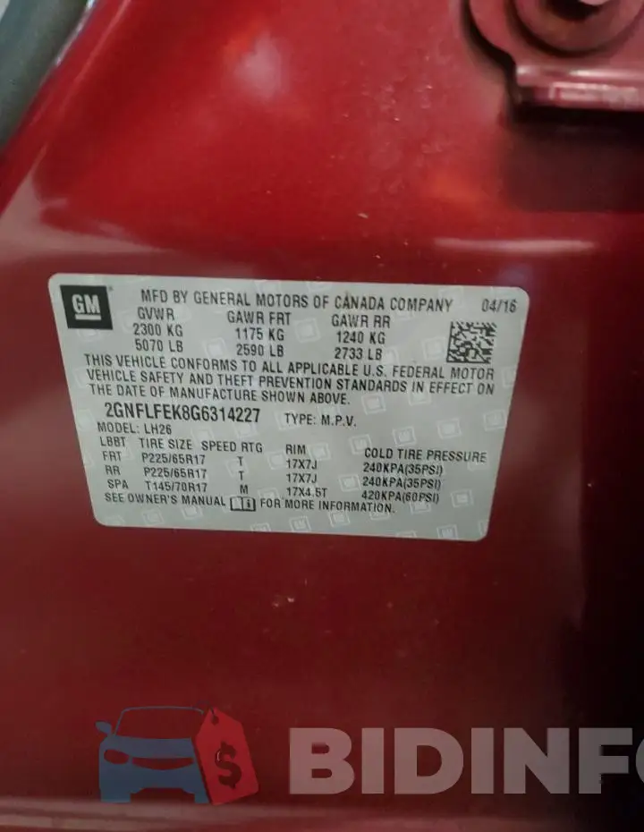 2GNFLFEK8G6314227 Photo# 14