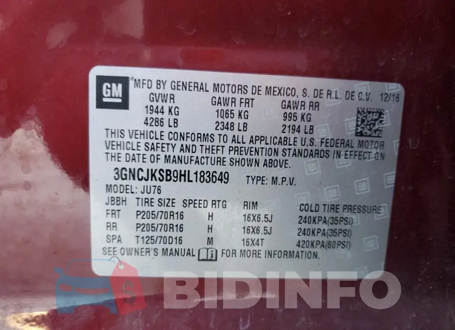 3GNCJKSB9HL183649 Photo# 14