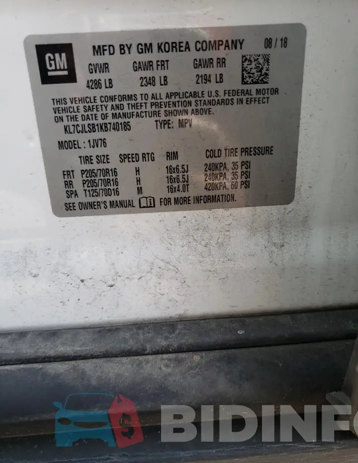 KL7CJLSB1KB740185 Photo# 13
