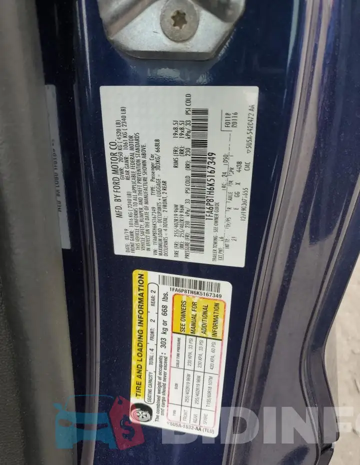 1FA6P8TH6K5167349 Photo# 12