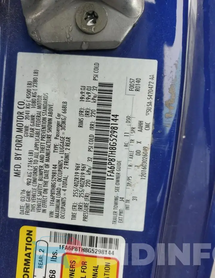 1FA6P8TH8G5298144 Photo# 12
