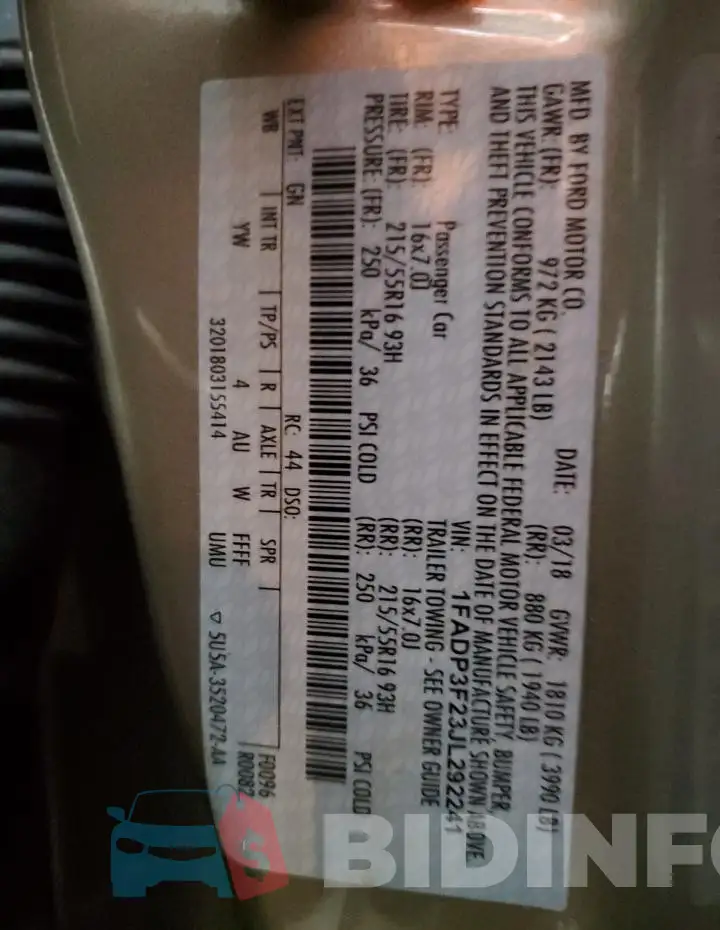 1FADP3F23JL292241 Photo# 12