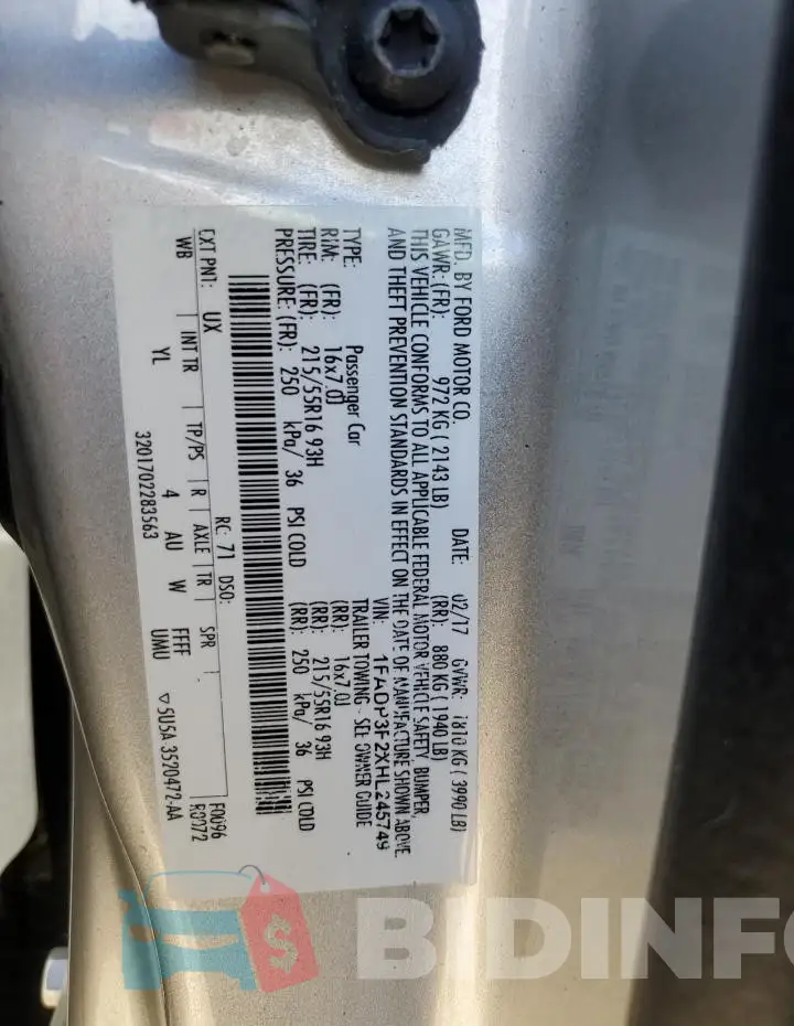 1FADP3F2XHL245749 Photo# 12