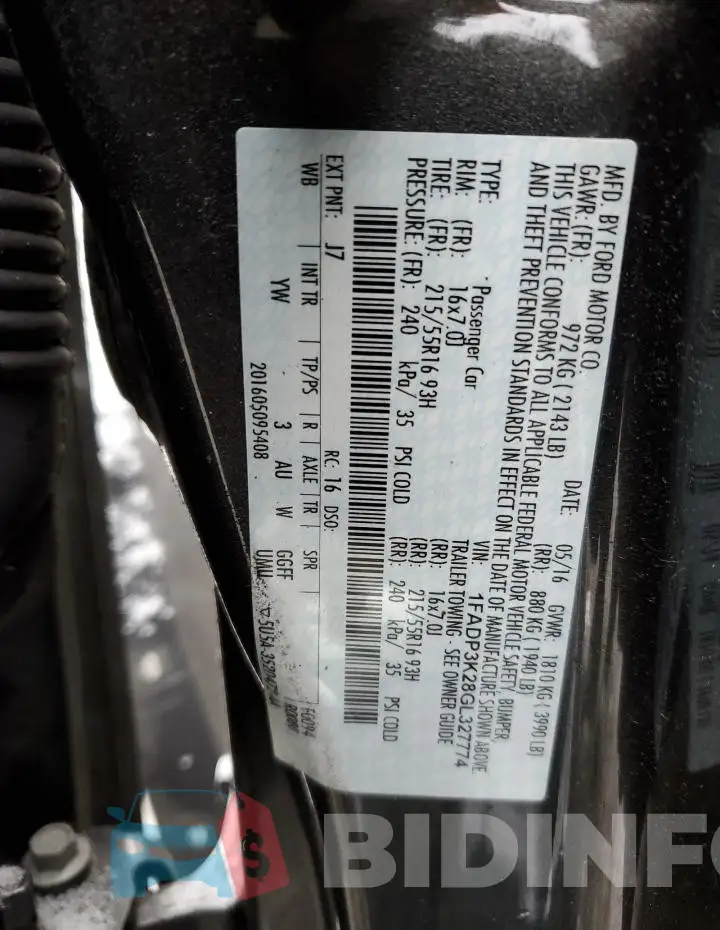 1FADP3K28GL327774 Photo# 14