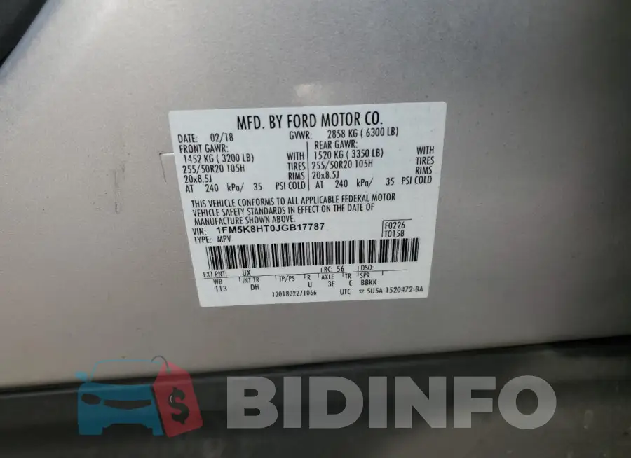 1FM5K8HT0JGB17787 Photo# 14