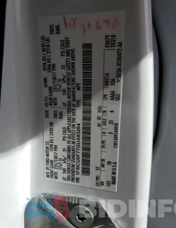 1FMCU0F77GUA93264 Photo# 13