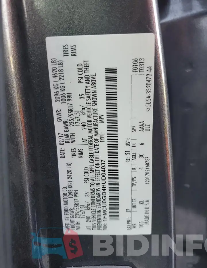 1FMCU0GD4HUD04037 Photo# 13