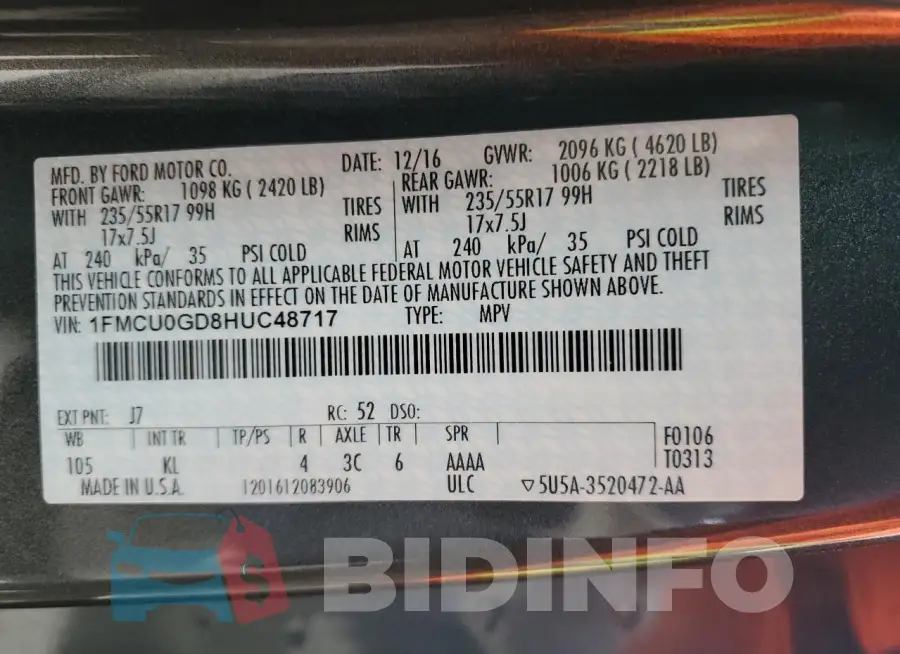 1FMCU0GD8HUC48717 Photo# 13