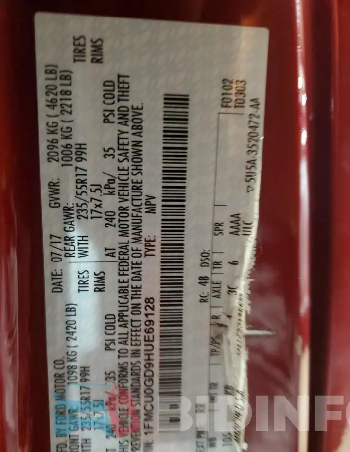 1FMCU0GD9HUE69128 Photo# 13