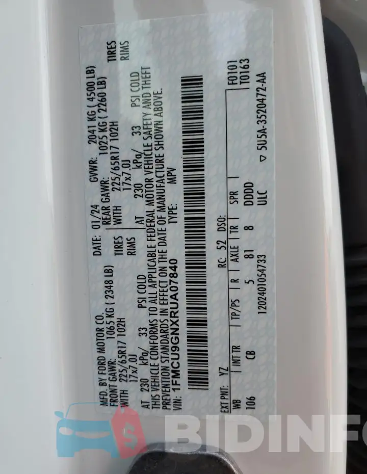 1FMCU9GNXRUA07840 Photo# 13