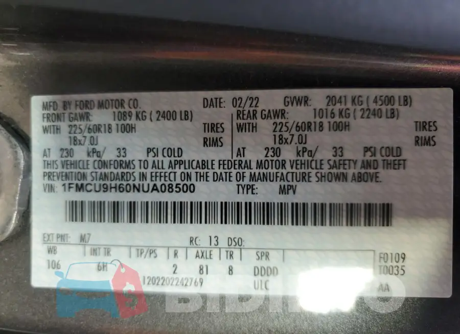 1FMCU9H60NUA08500 Photo# 13