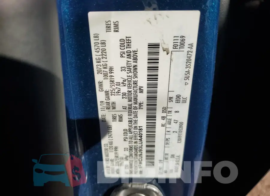 1FMCU9J93LUA40181 Photo# 12
