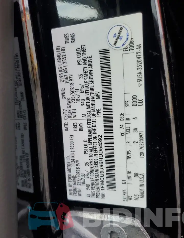 1FMCU9J96HUD54592 Photo# 12