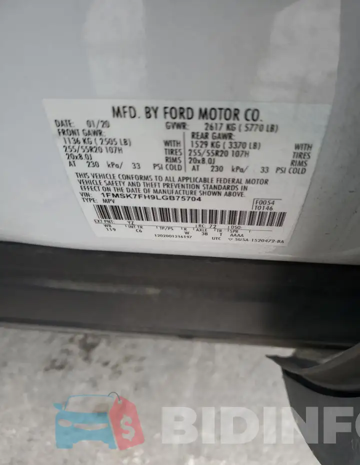 1FMSK7FH9LGB75704 Photo# 13