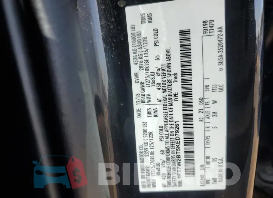 1FT7W2BT5KED79261 Photo# 12