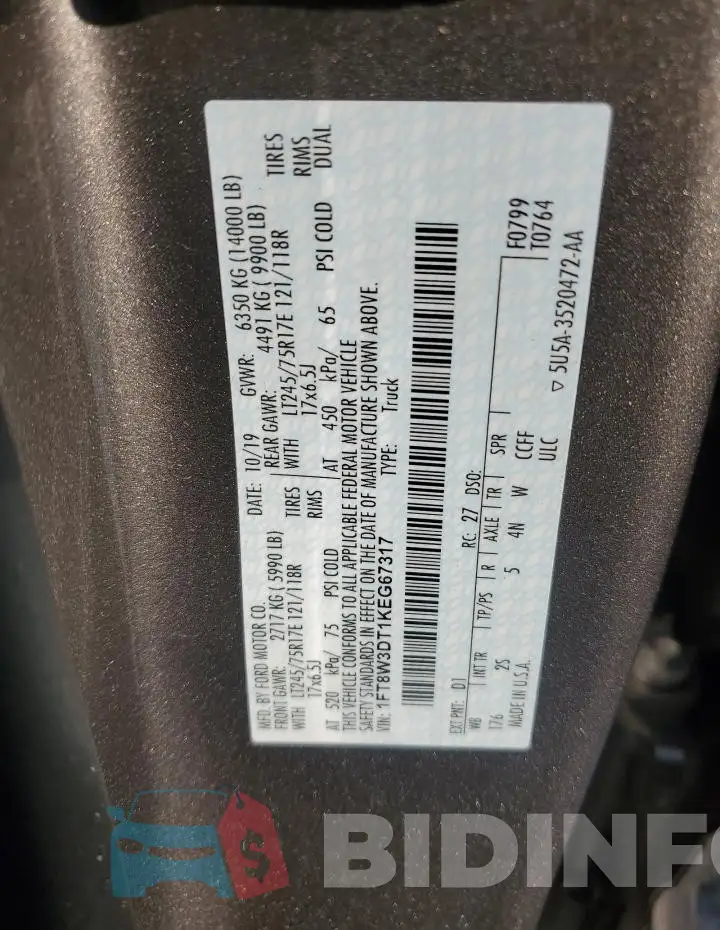 1FT8W3DT1KEG67317 Photo# 12