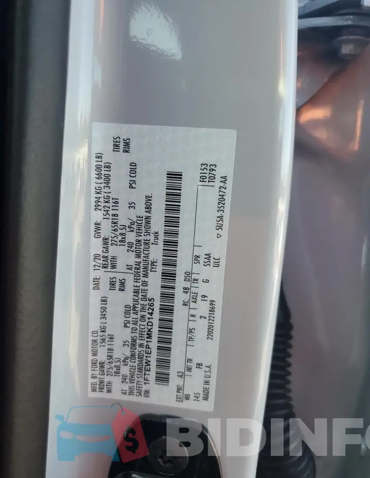 1FTEW1EP1MKD14265 Photo# 12