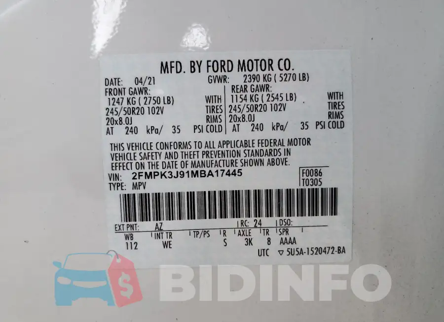2FMPK3J91MBA17445 Photo# 12