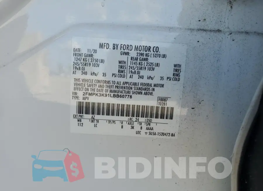 2FMPK3K91LBB60778 Photo# 13