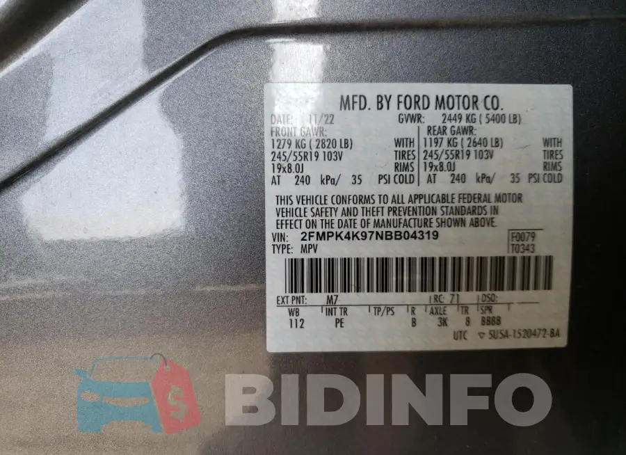 2FMPK4K97NBB04319 Photo# 13