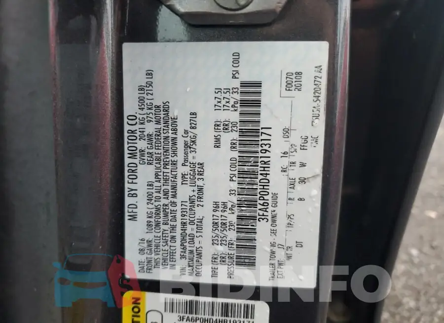 3FA6P0HD4HR193171 Photo# 12