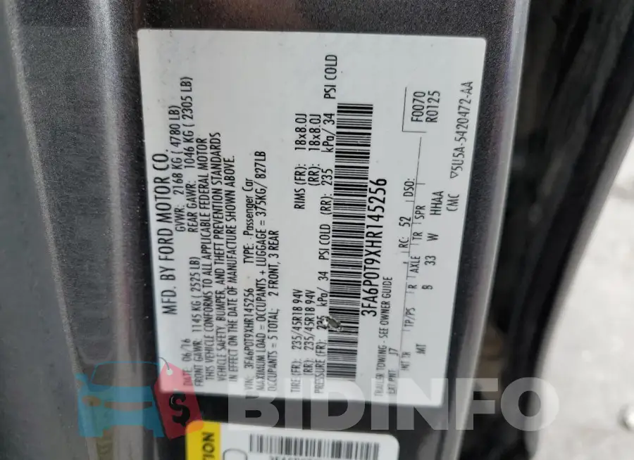 3FA6P0T9XHR145256 Photo# 13