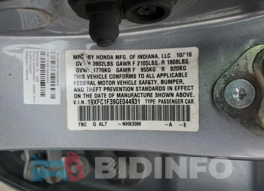 19XFC1F39GE044931 Photo# 13