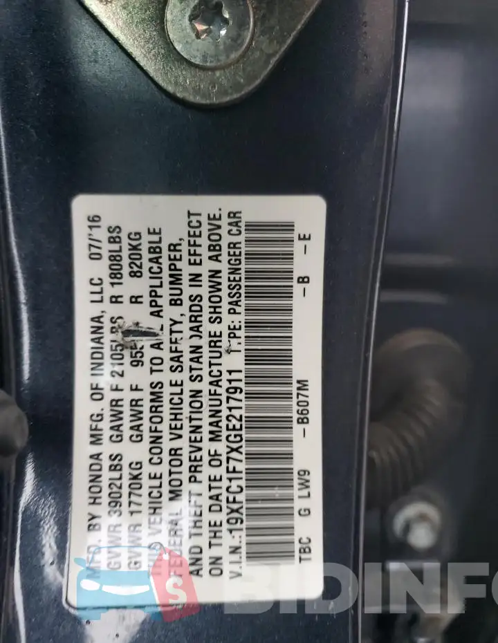 19XFC1F7XGE217911 Photo# 12