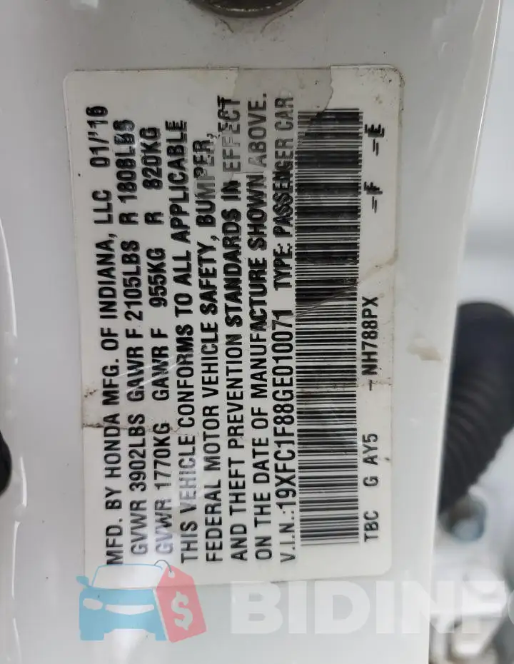 19XFC1F88GE010071 Photo# 12