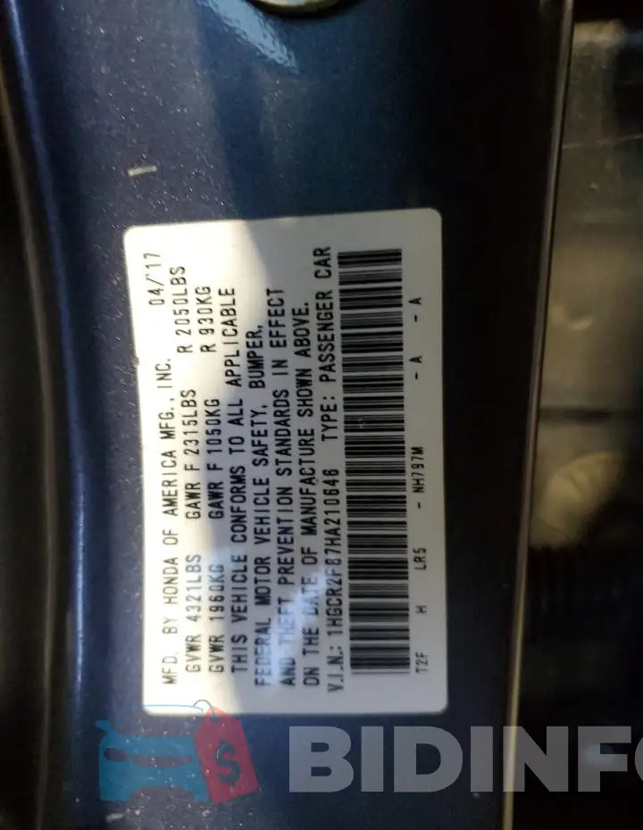 1HGCR2F87HA210646 Photo# 12