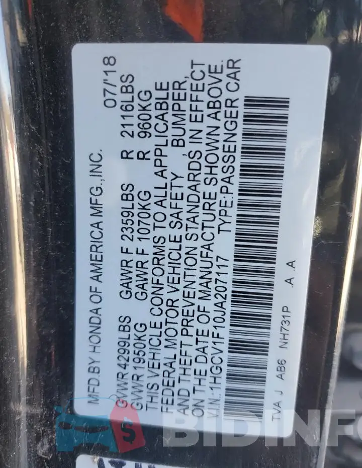 1HGCV1F10JA207117 Photo# 13