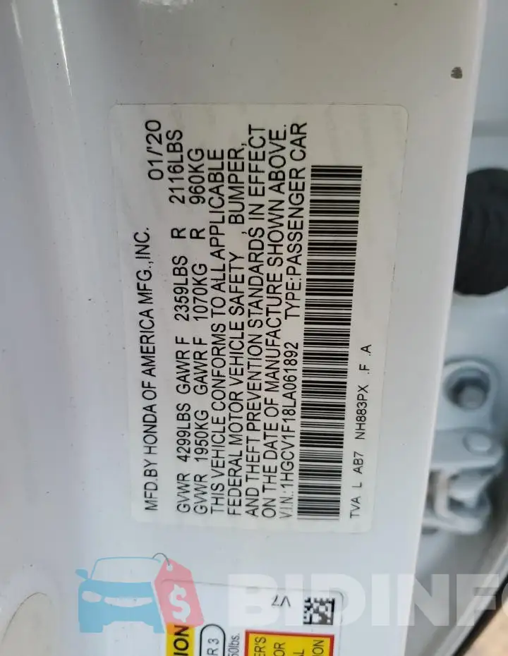 1HGCV1F18LA061892 Photo# 12