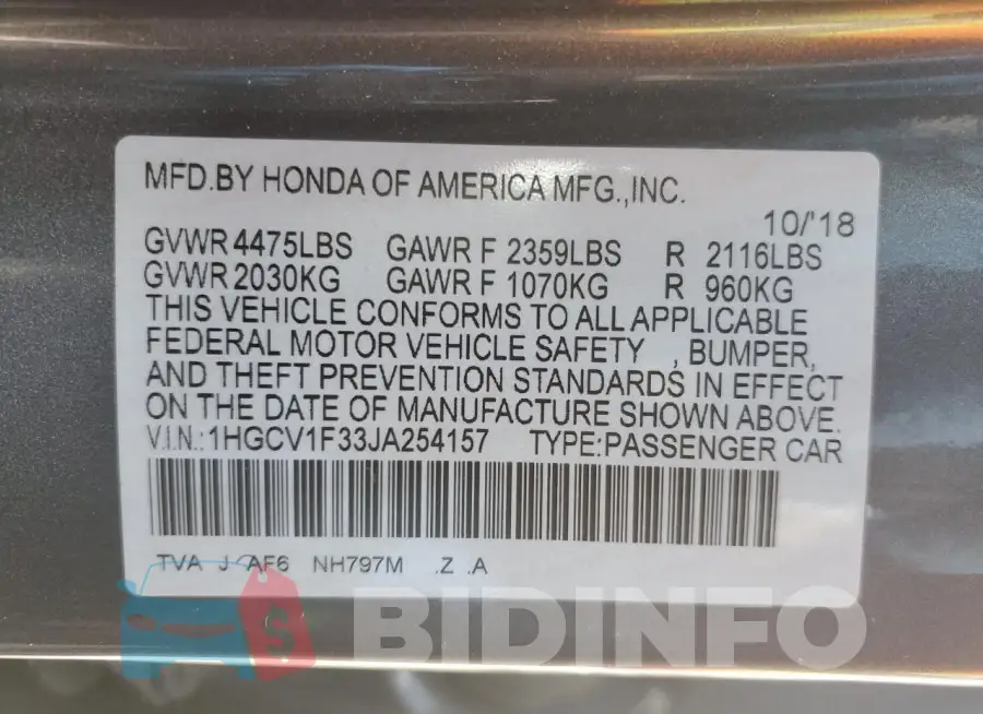 1HGCV1F33JA254157 Photo# 12