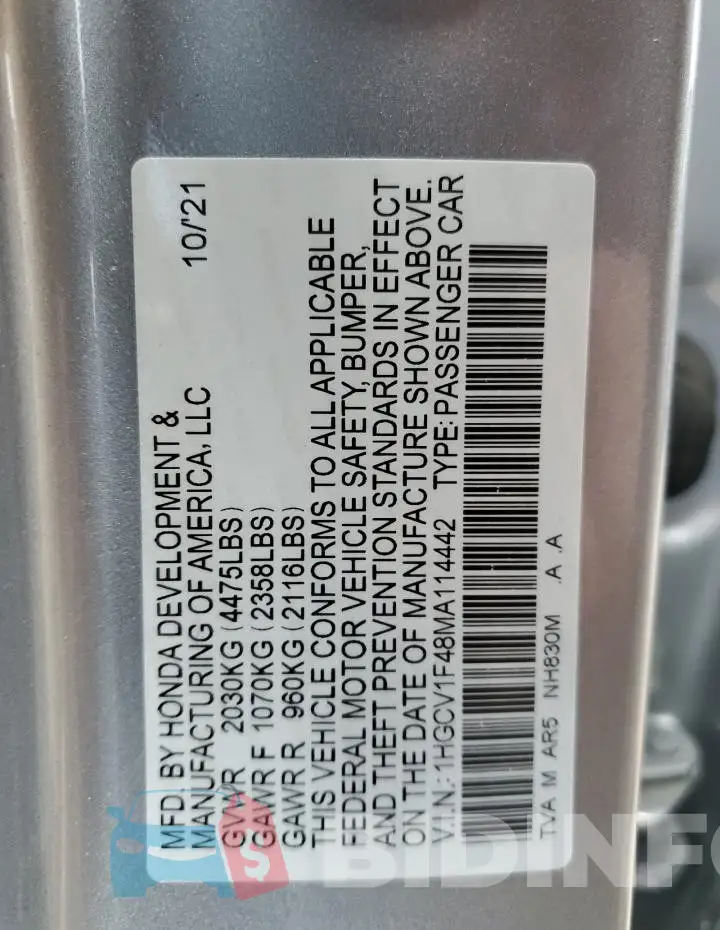 1HGCV1F48MA114442 Photo# 13