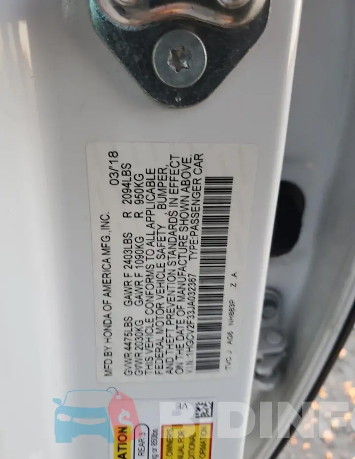 1HGCV2F33JA032367 Photo# 12