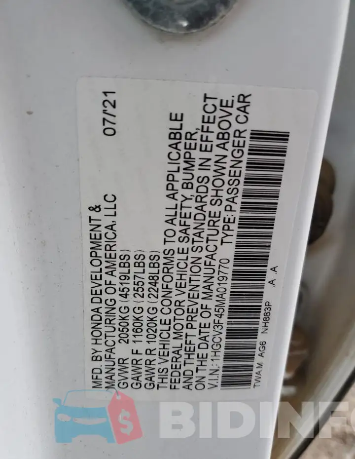 1HGCV3F45MA019770 Photo# 13
