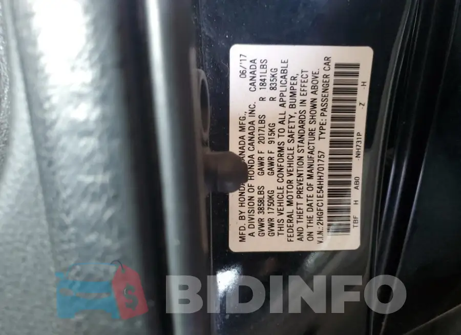 2HGFC1E54HH701757 Photo# 13