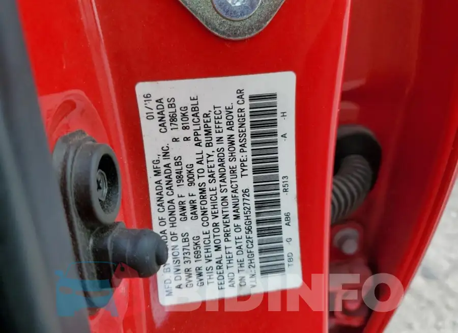 2HGFC2F56GH527726 Photo# 12