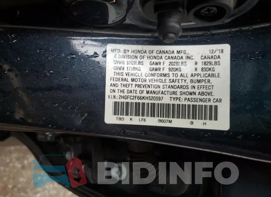 2HGFC2F66KH520597 Photo# 12