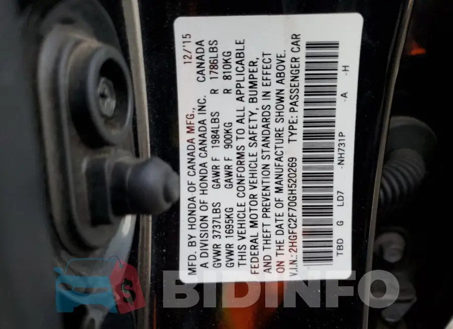 2HGFC2F70GH520269 Photo# 12