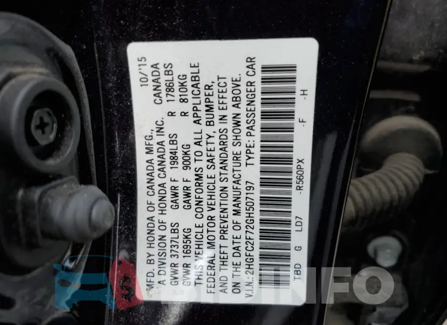 2HGFC2F72GH507197 Photo# 12