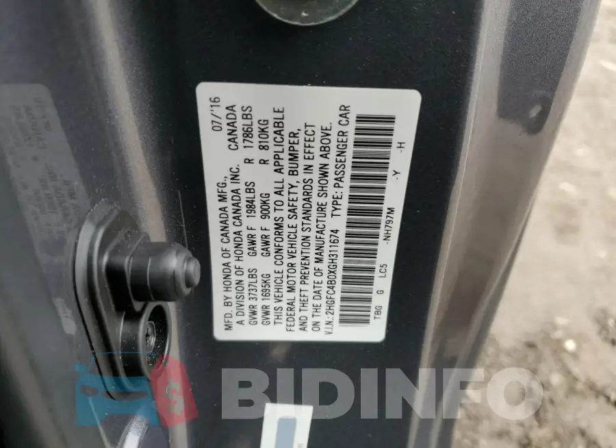 2HGFC4B0XGH311674 Photo# 12
