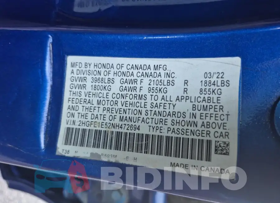 2HGFE1E52NH472694 Photo# 10