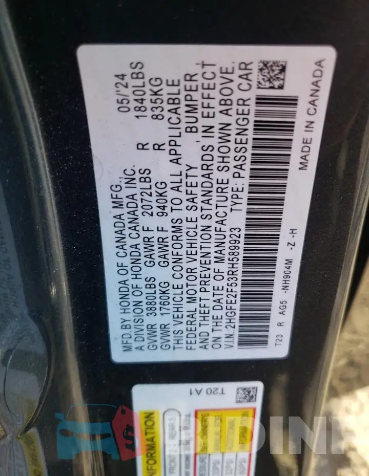 2HGFE2F53RH589923 Photo# 12