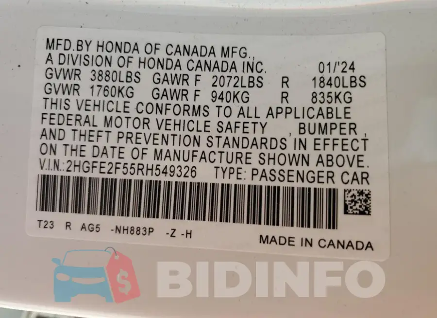 2HGFE2F55RH549326 Photo# 13