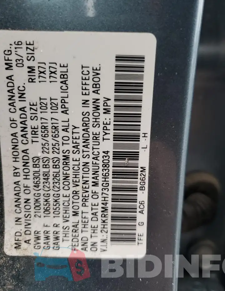 2HKRM4H73GH638034 Photo# 13