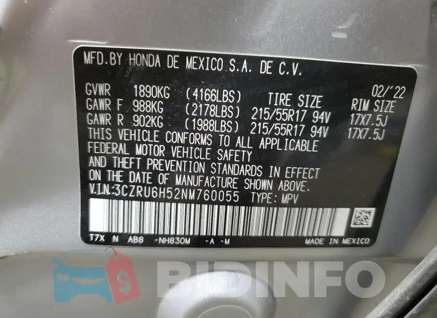 3CZRU6H52NM760055 Photo# 12