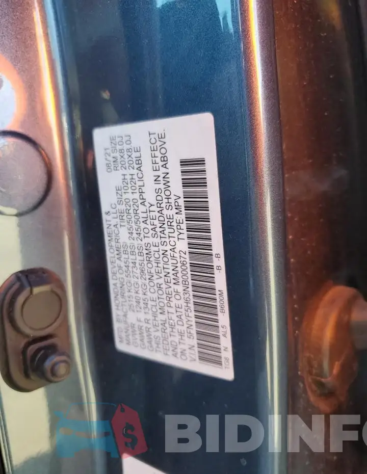 5FNYF5H63NB000672 Photo# 12