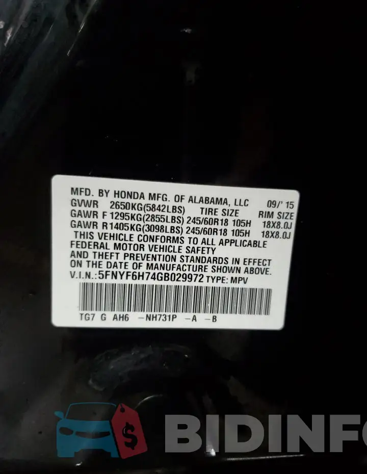5FNYF6H74GB029972 Photo# 14